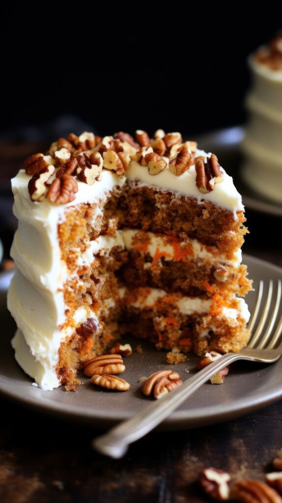 A slice of Easy Carrot Cake Recipe with layers of carrot, spices, and a rich frosting.
