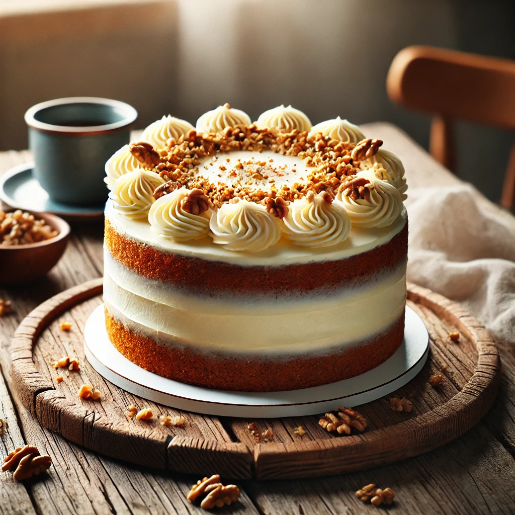 Homemade Easy Carrot Cake Recipe with grated carrots and spices for a delicious texture.
