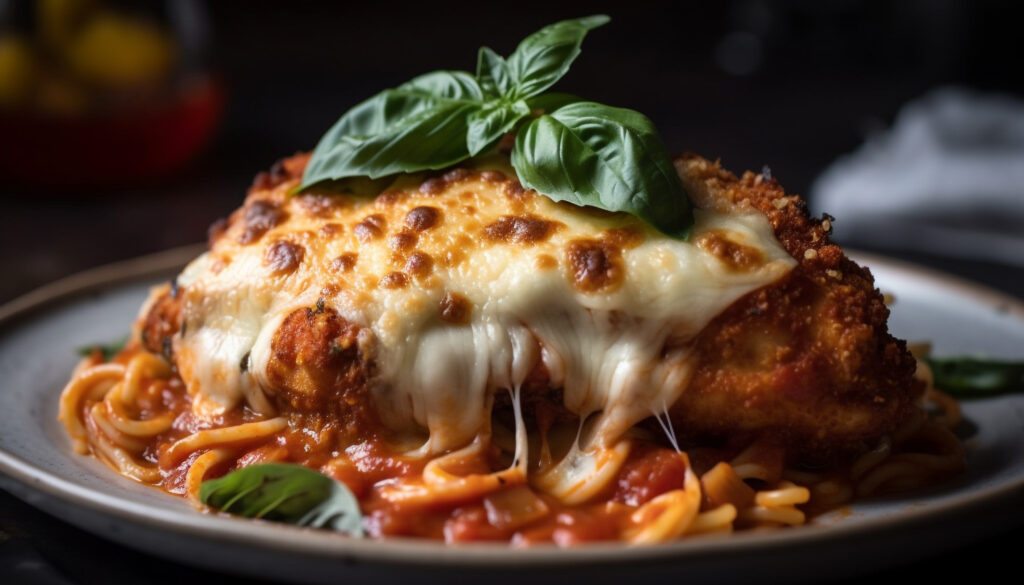 Ready-to-eat lasagna on gourmet plate 