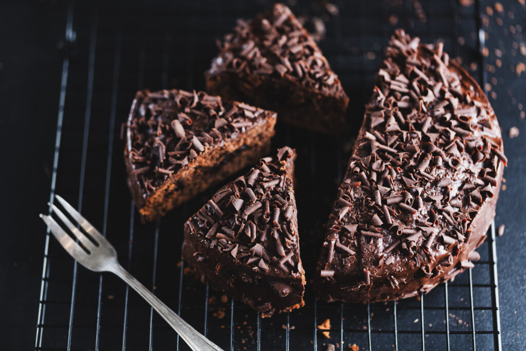 Chocolate cake with chocolate chunks