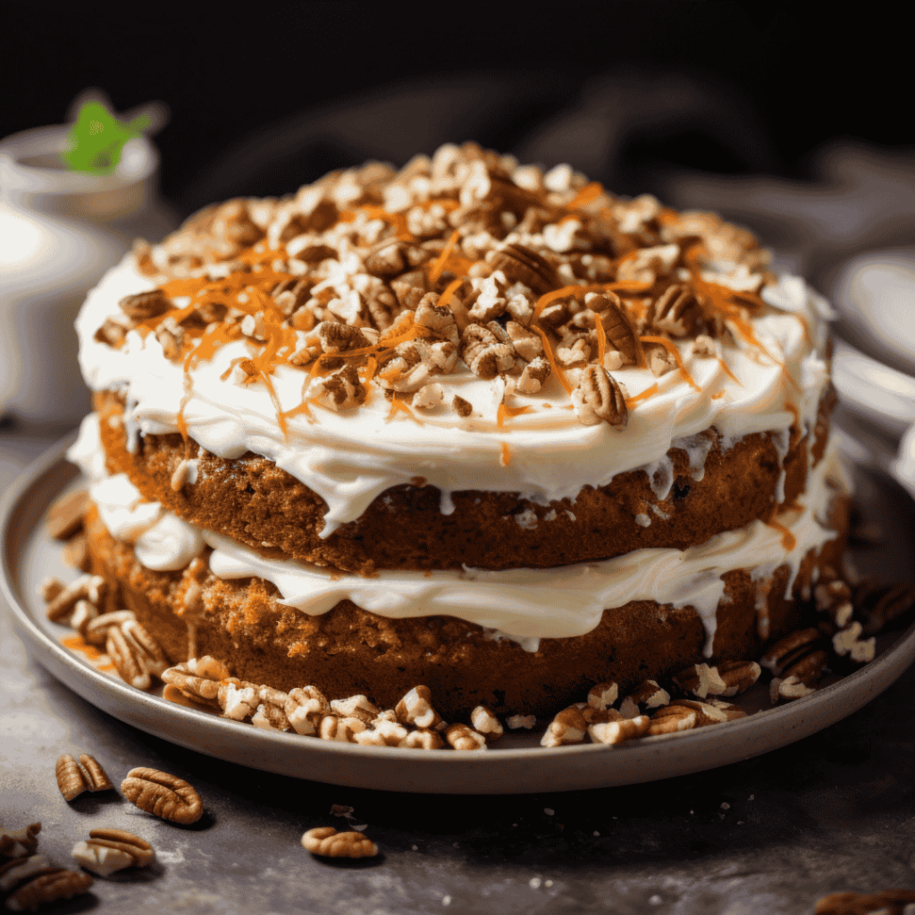 The perfect Easy Carrot Cake Recipe freshly baked with a golden brown top.
