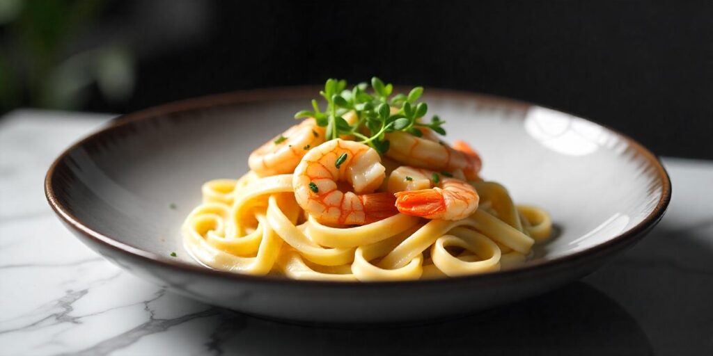 Shrimp pasta in a garlic butter sauce 