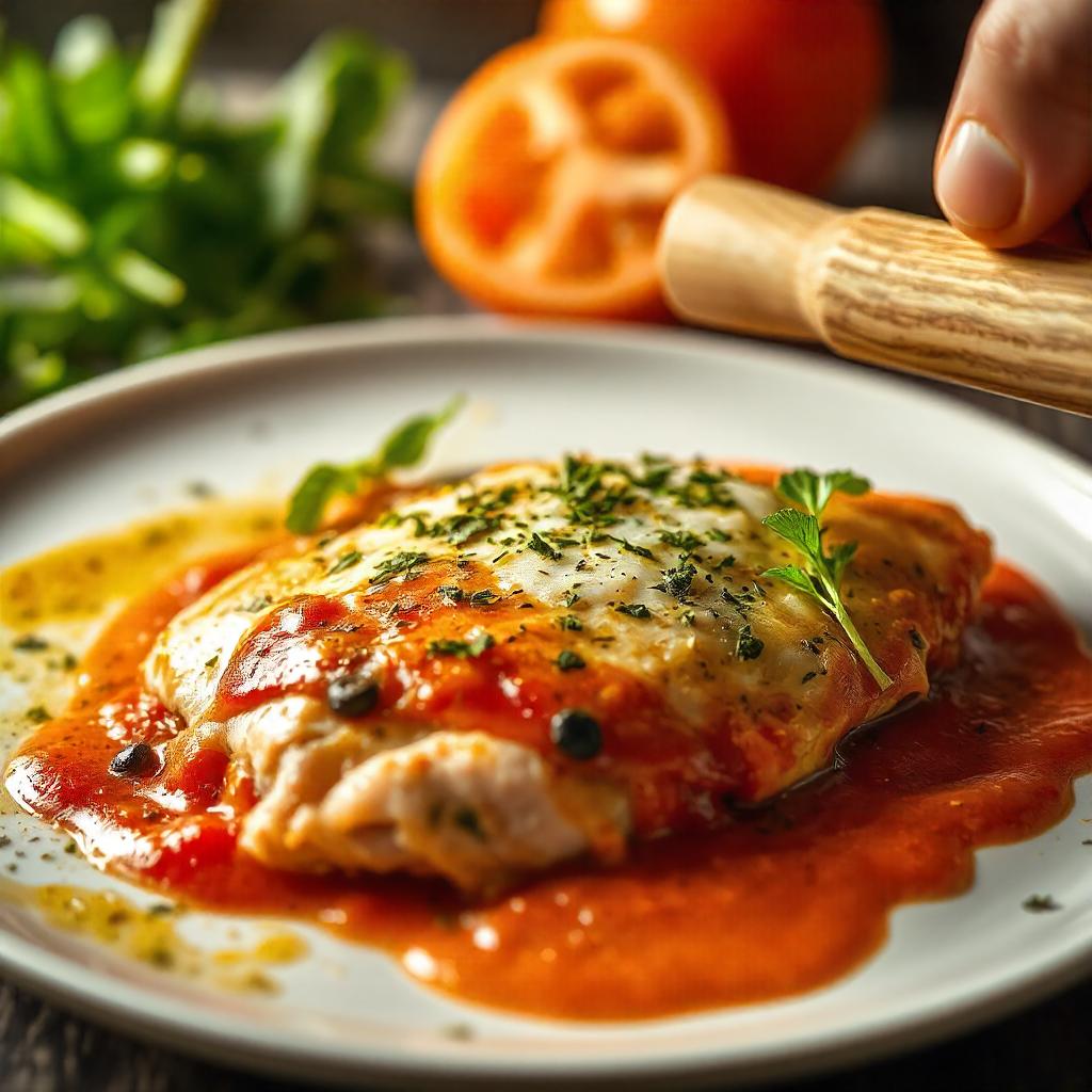 Chicken Parmesan fresh out of the oven with melted mozzarella