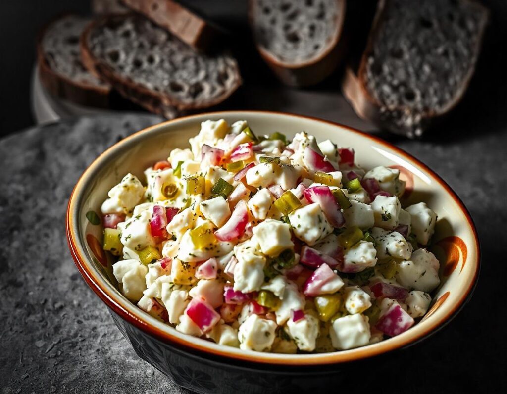 Delicious egg salad scooped onto lettuce leaves.
