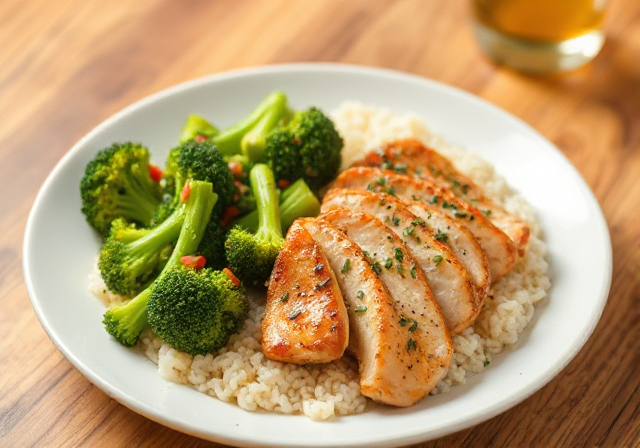 Close-up of tender chicken pieces with steamed broccoli in a savory glaze