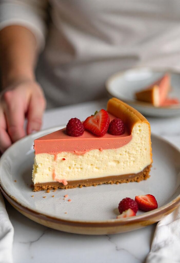 A creamy and decadent slice of cheesecake, crafted from the ultimate Cheesecake Recipe Guide.