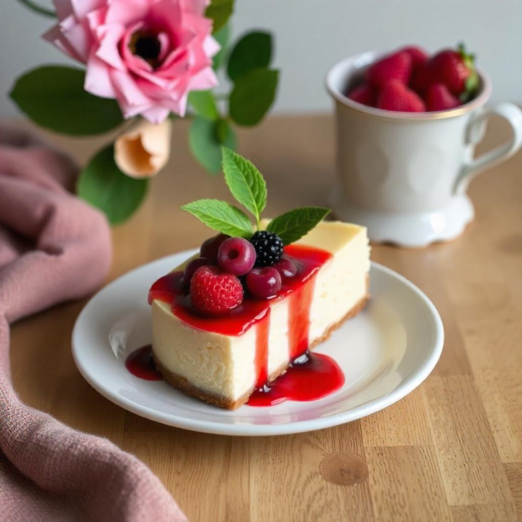 Classic cheesecake with a golden crust and rich, creamy filling.