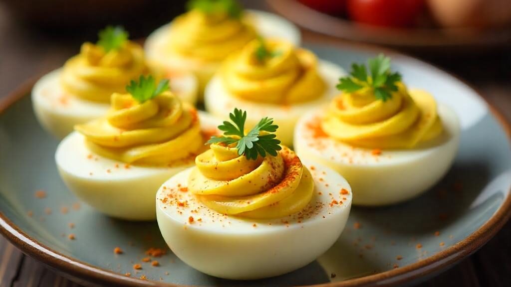 Deviled eggs served on a plate ready to enjoy
