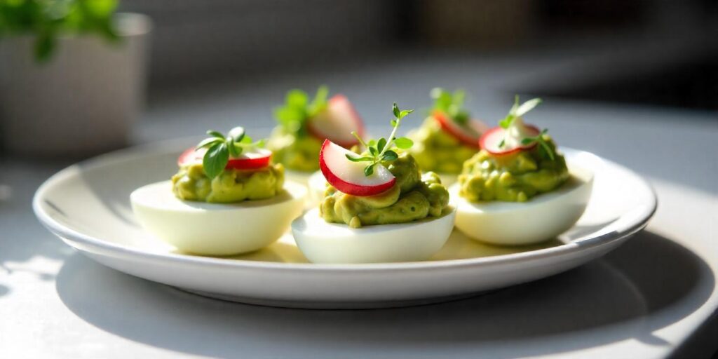 Classic deviled eggs with a smooth and creamy yolk mixture
