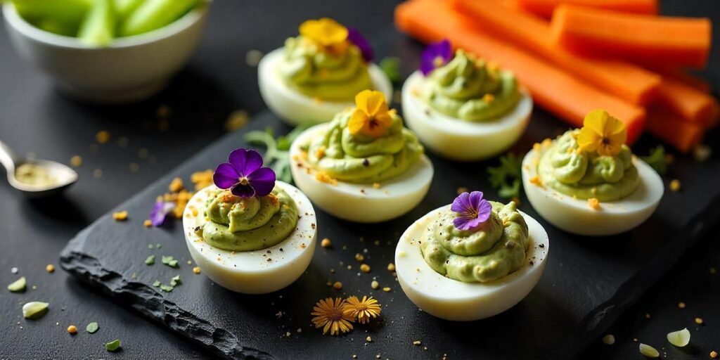 Freshly made deviled eggs showcasing their creamy texture
