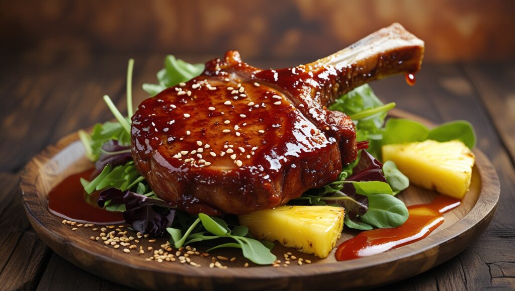 Close-up of perfectly seared pork chops