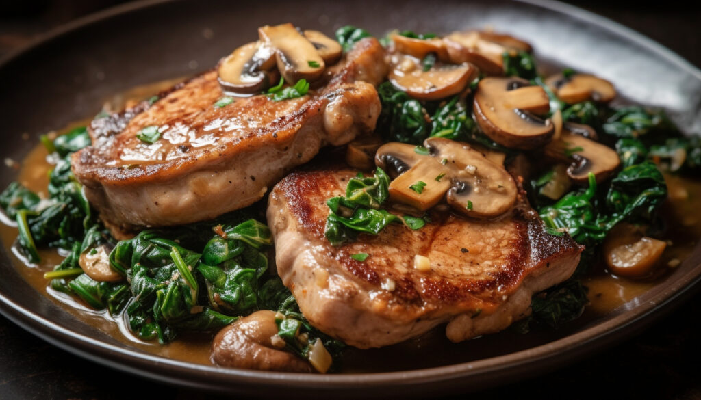 Seasoned pork chops fresh from the oven