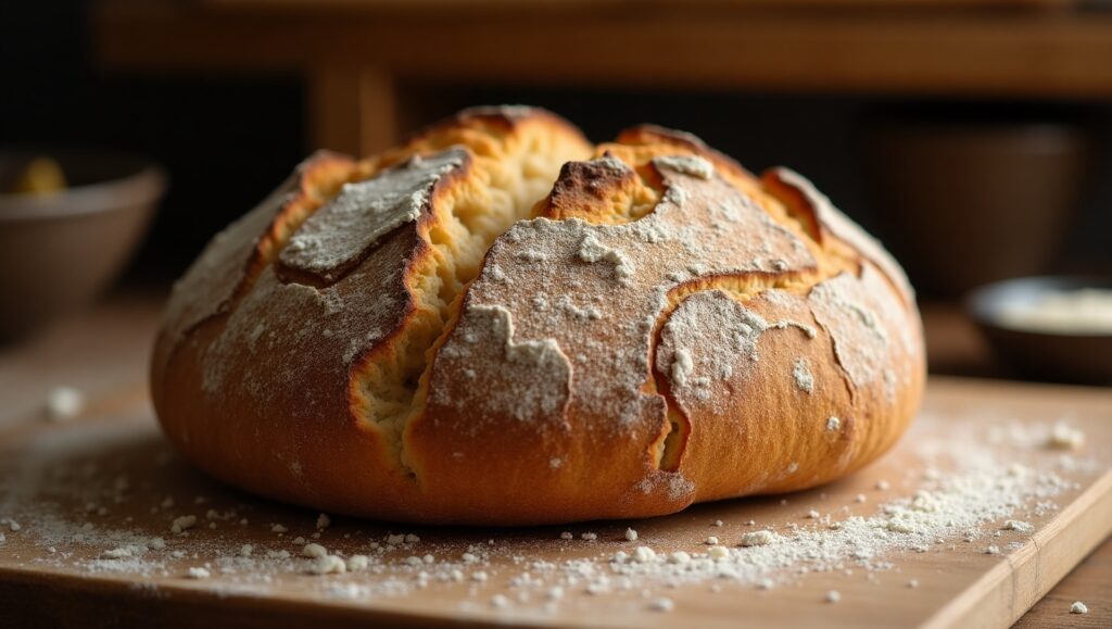 Freshly baked sourdough bread with a golden crispy crust
