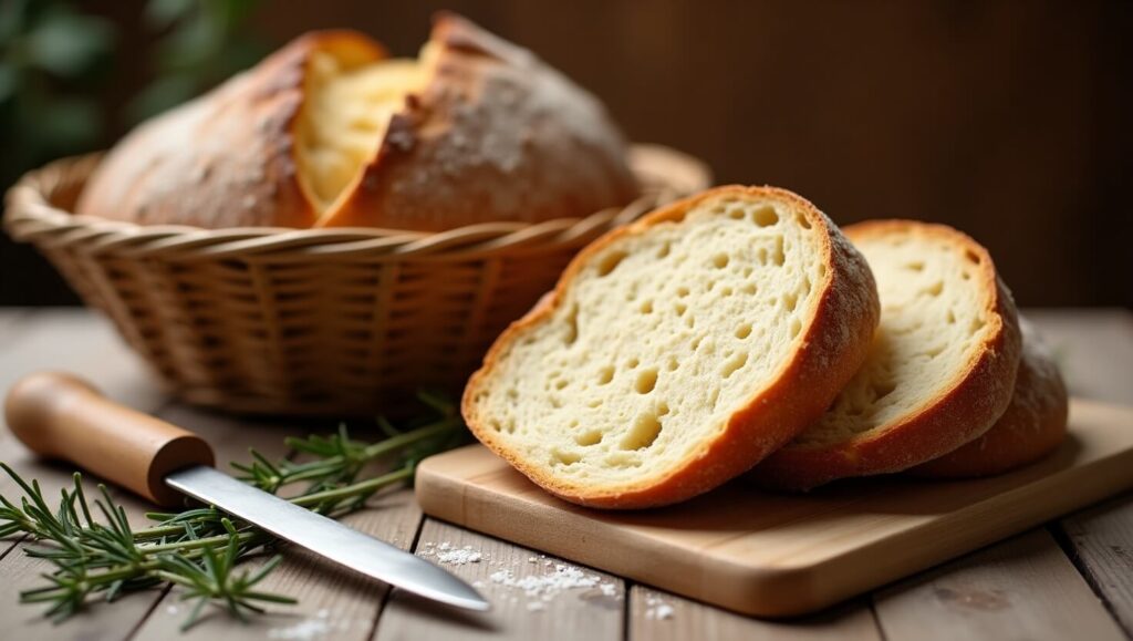 Homemade sourdough bread served on a rustic table
