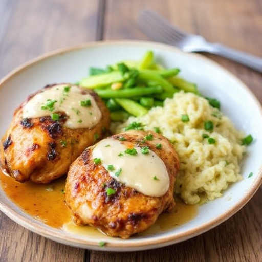 Close-up of Alice Springs Chicken served with fresh sides