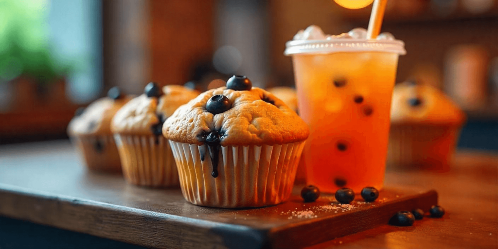 blueberries muffins o be enjoyed with iced tea