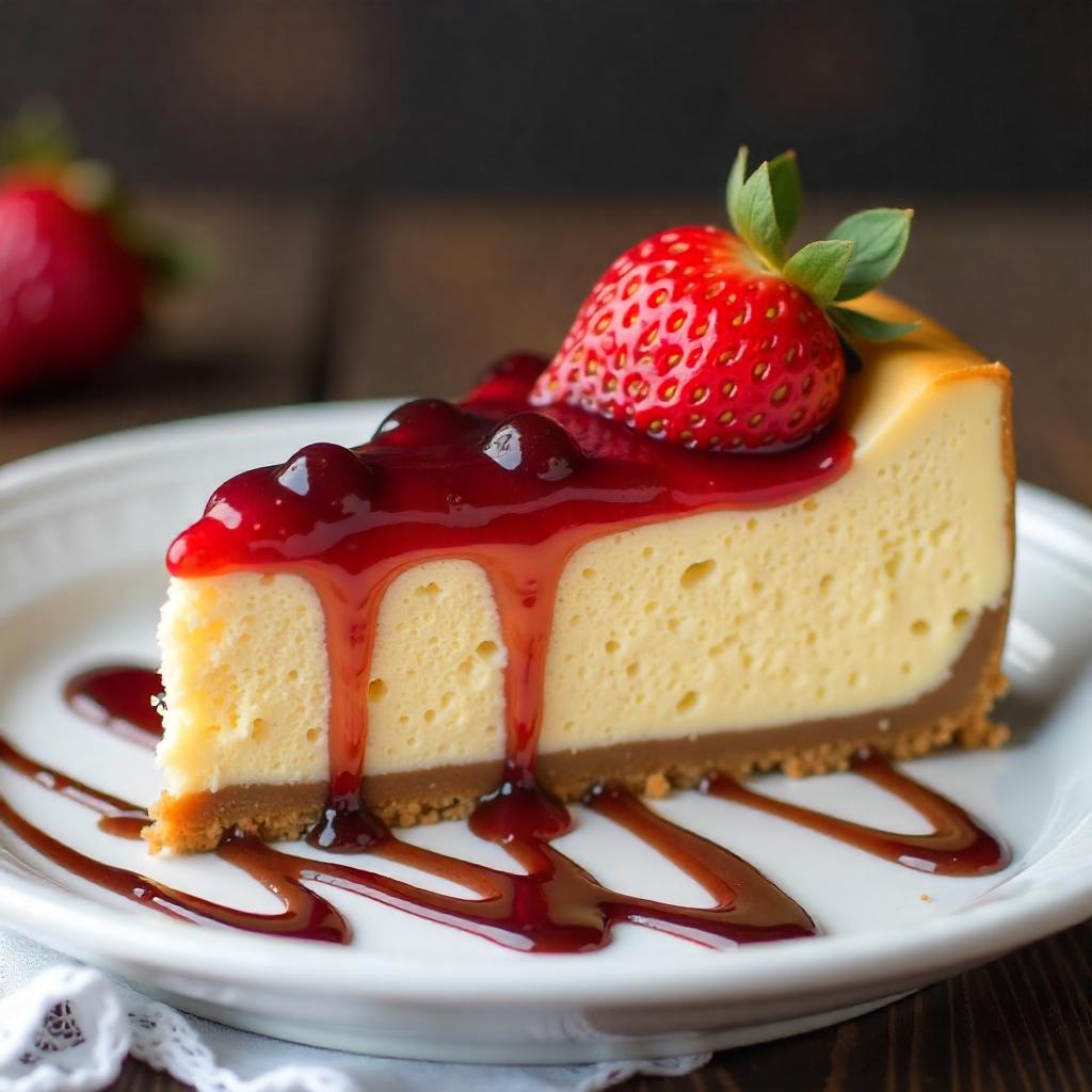 Cheesecake served on a white plate, highlighting its smooth texture.