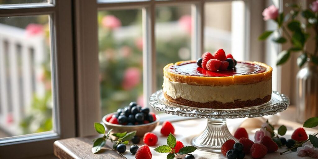 Fluffy cheesecake topped with blueberries, inspired by the Cheesecake Recipe Guide.