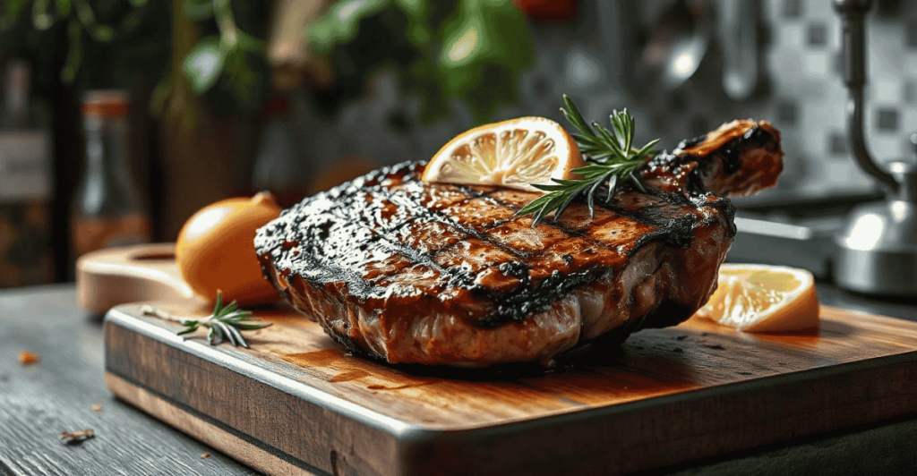 Perfectly cooked pork chops ready to serve
