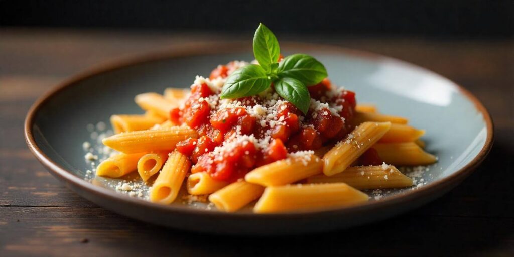 A delicious penne pasta recipe with hearty meatballs and marinara sauce