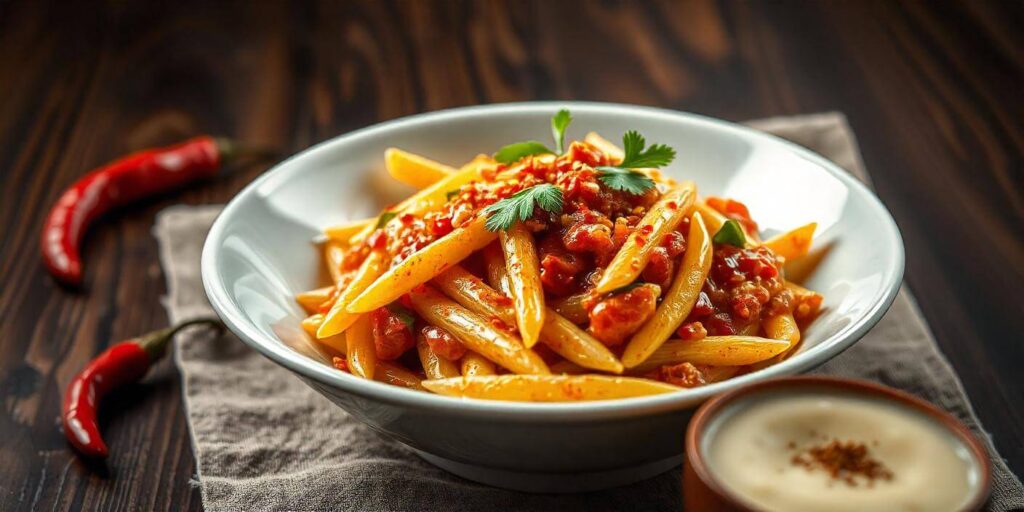 Perfectly cooked penne pasta in a rich, flavorful tomato sauce