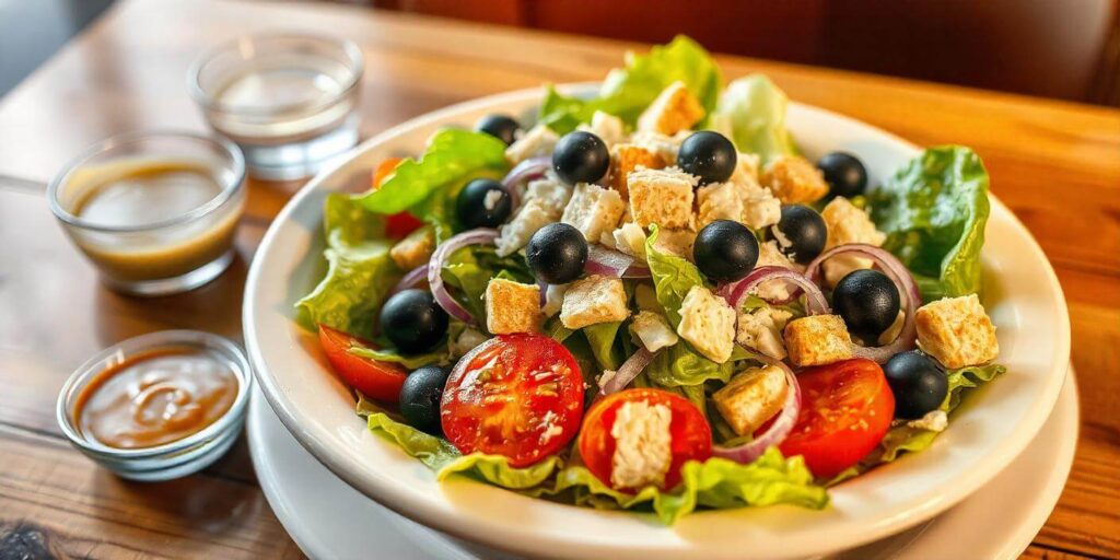 Sliced cherry tomatoes and red onions for the perfect Olive Garden salad