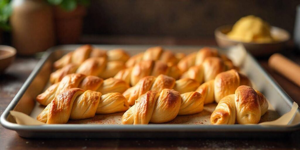 Puff pastry desserts arranged beautifully on a tray.