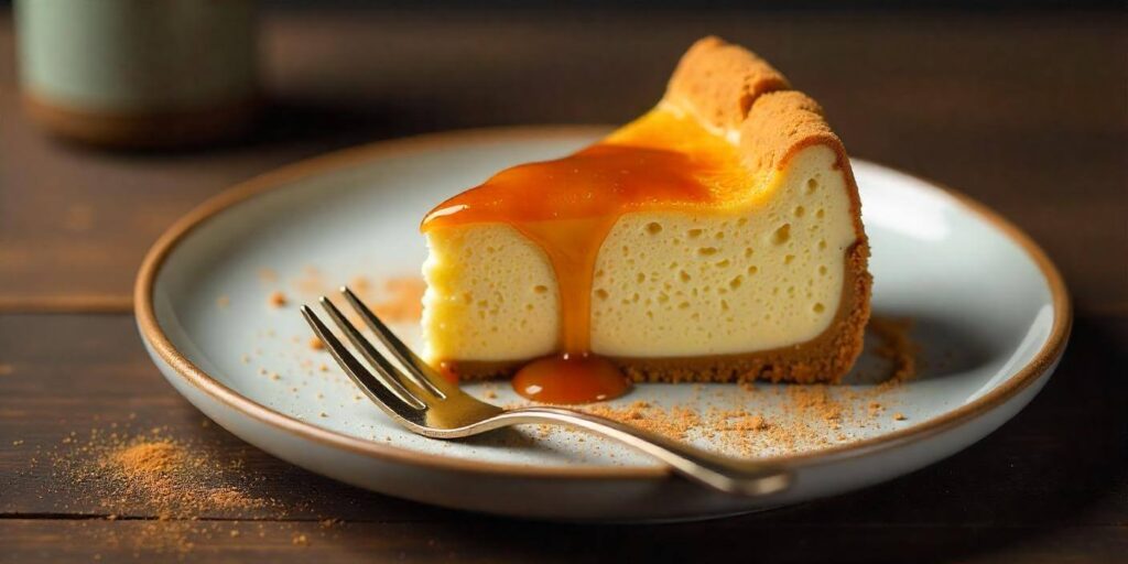 A beautifully decorated churro cheesecake with a caramel drizzle