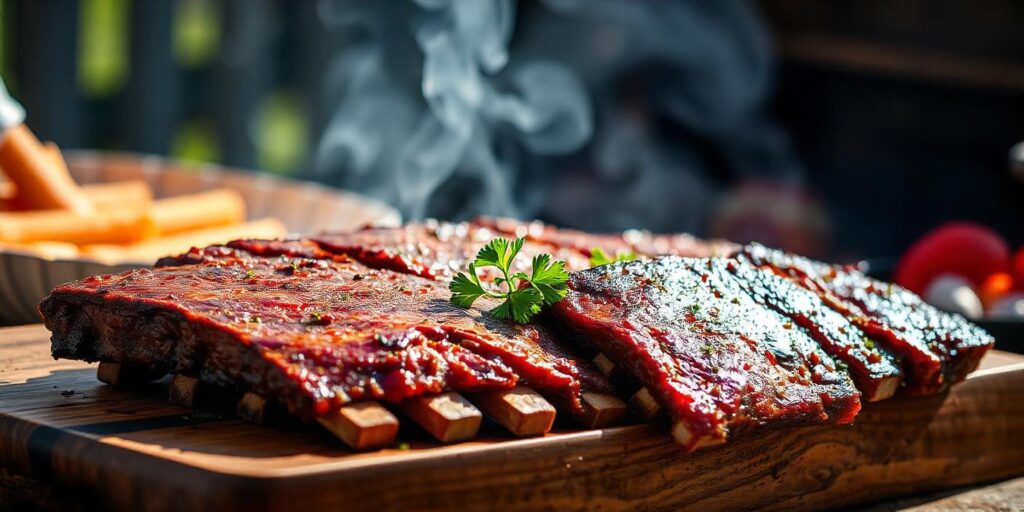 Close-up of Instant Pot BBQ beef with a glossy, caramelized sauce and tender texture