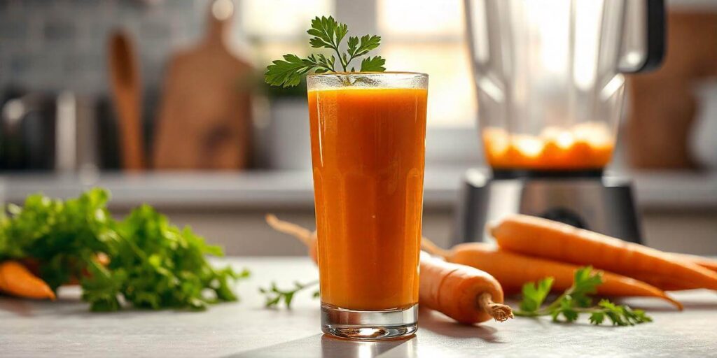 Refreshing and healthy carrot juice in a glass