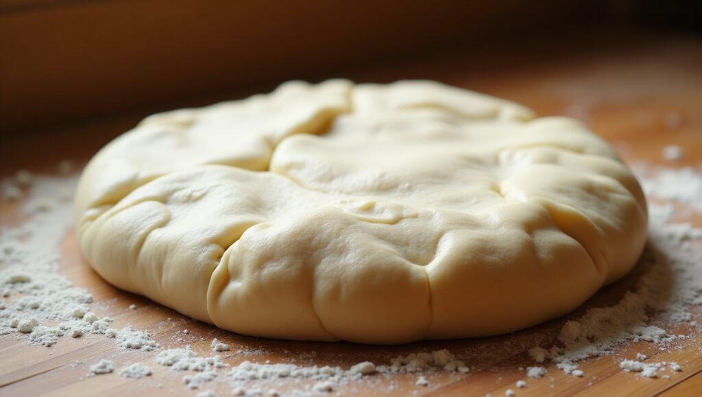 A perfectly risen pizza dough ready to be rolled out