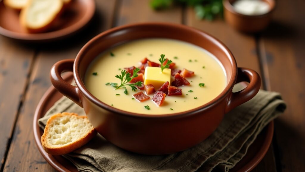 Hearty and comforting Cozy Potato Soup Recipe served in a rustic bowl.