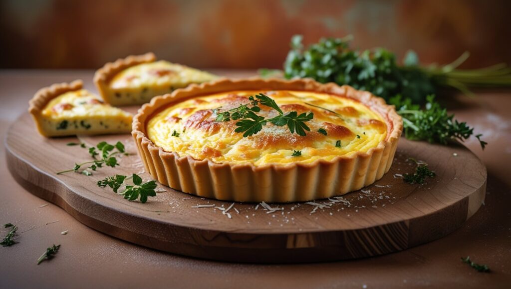 Perfectly baked quiche with a rich, creamy texture and flaky crust.