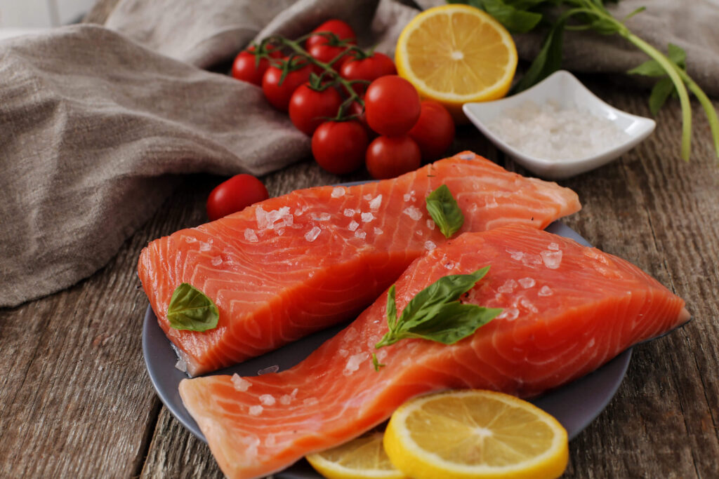 Raw salmon on the table