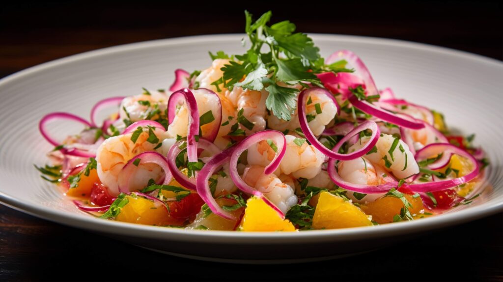 Healthy shrimp salad with a lemon vinaigrette dressing and fresh greens.