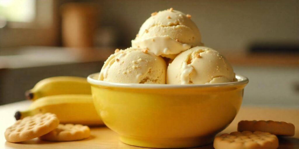 A bowl of homemade banana pudding ice cream