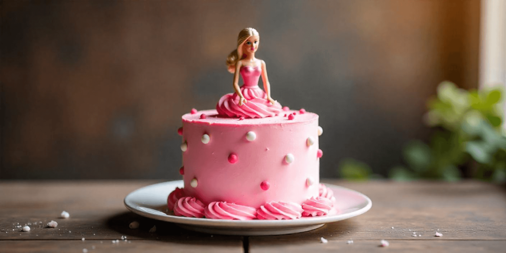 stunning princess-style cake with a real Barbie doll