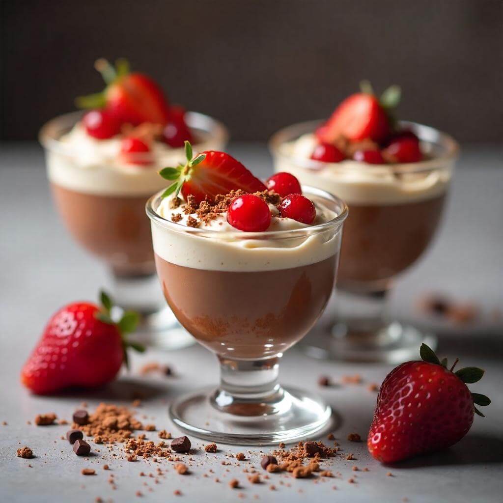 Rich and creamy chocolate mousse dessert cup topped with whipped cream and chocolate shavings