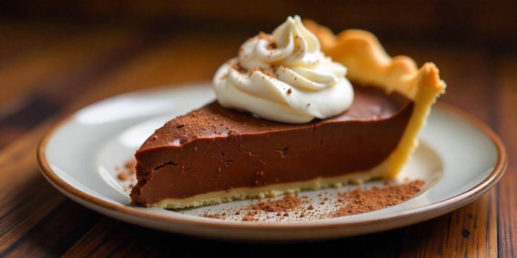 Close-up of a slice of chocolate pie