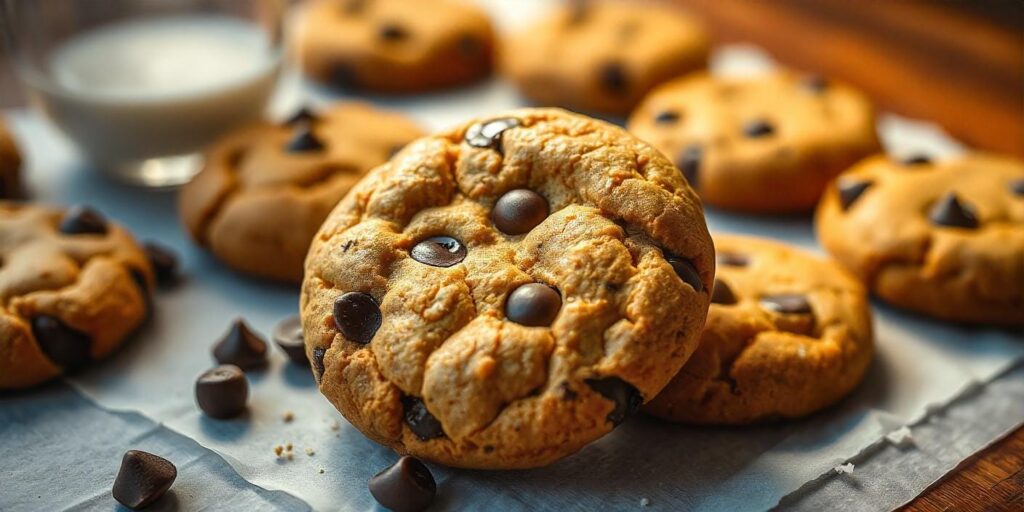 A plate of freshly baked chocolate chip cookies