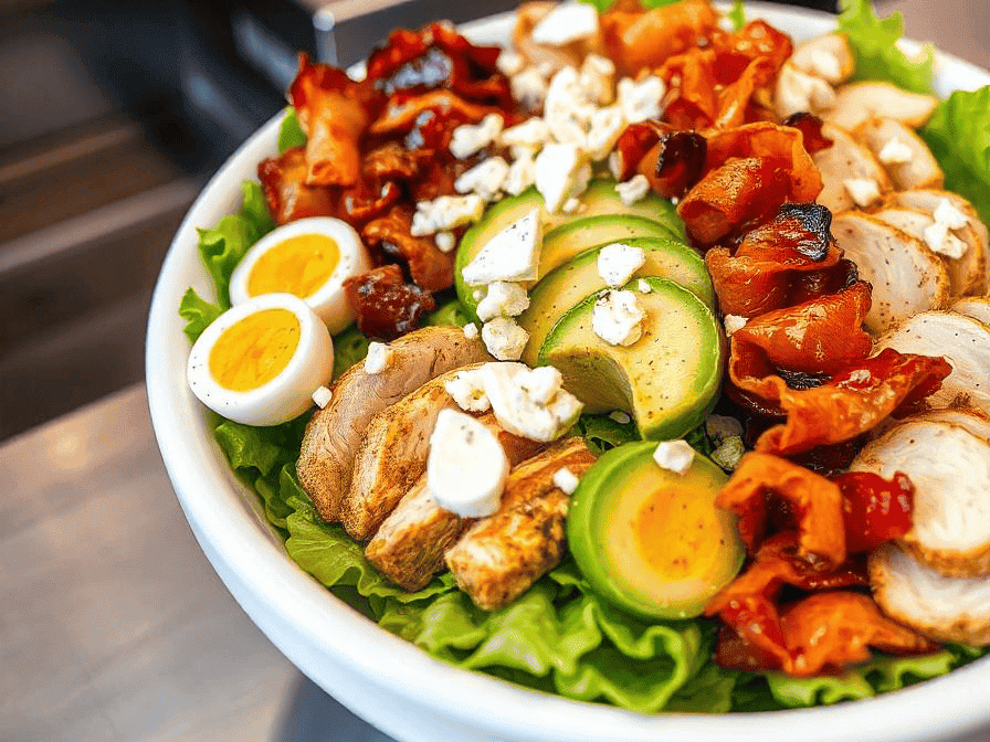 Healthy salad with veggies and dressing