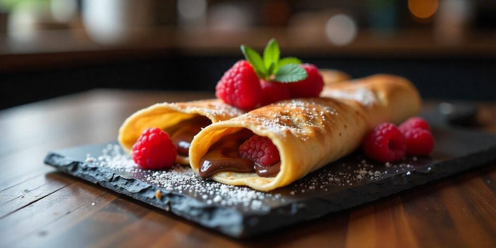 Savory crepe with a crispy edge and chocolate filling