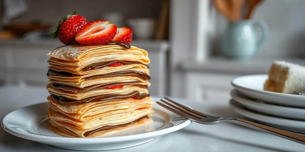 Layered crepe cake with chocolate