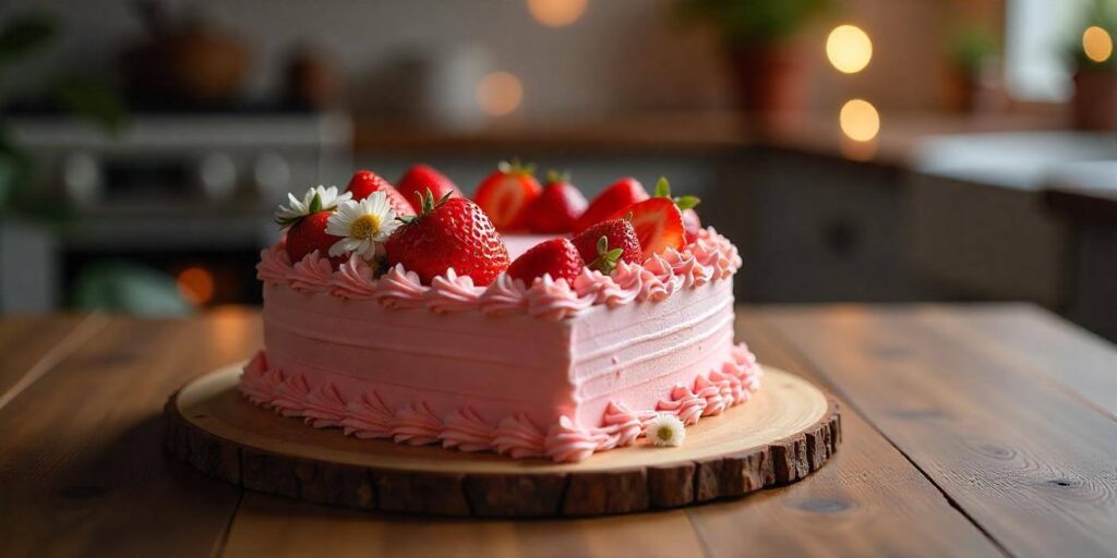 Heart-shaped Strawberry cake