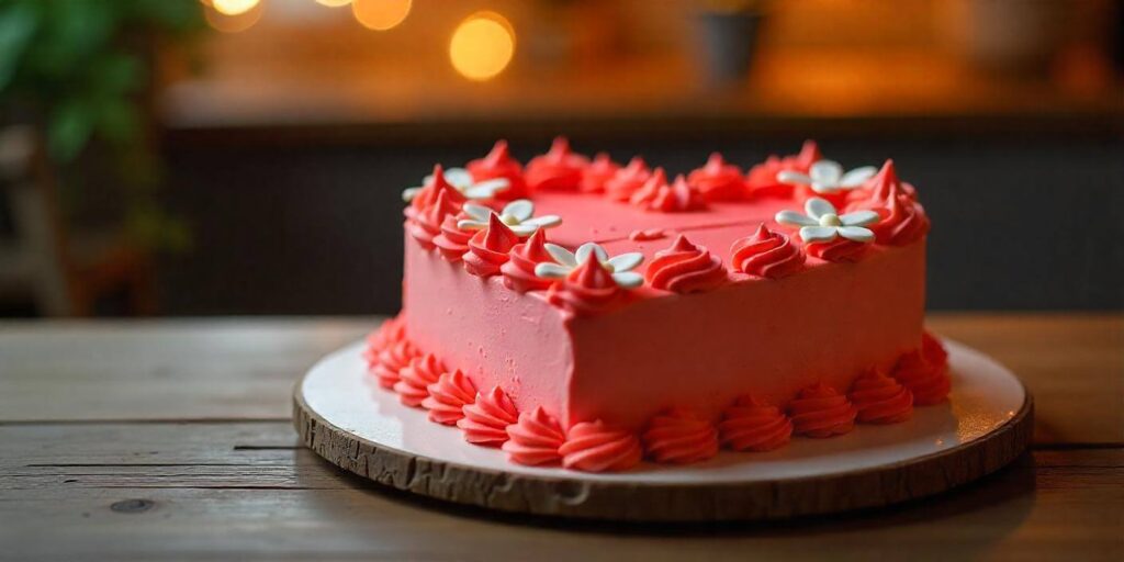 Heart-shaped cake ready to be decorated