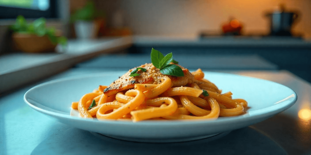 A plated dish of pasta, one of the best Easy Dinner Recipes for Two, served with fresh herbs