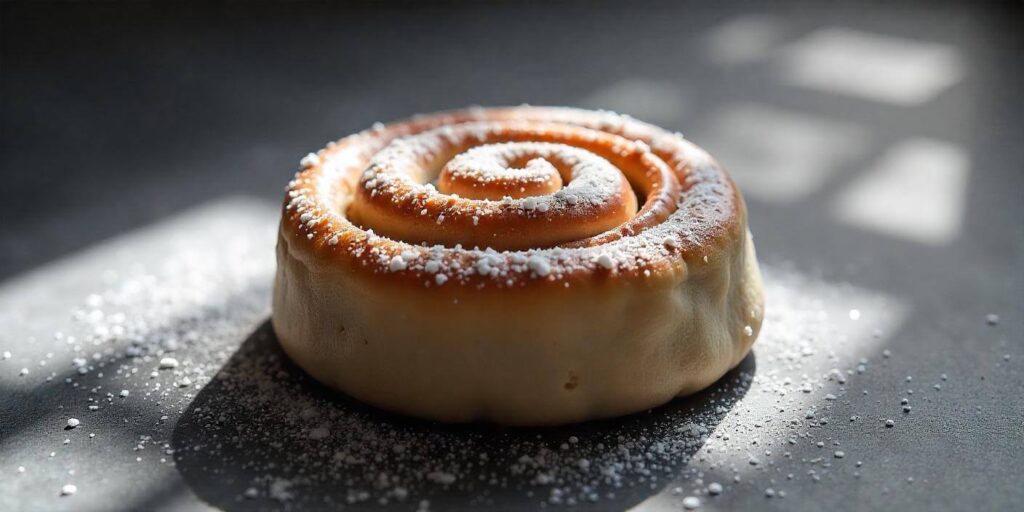 beautifully plated, fully baked cinnamon roll cheesecake