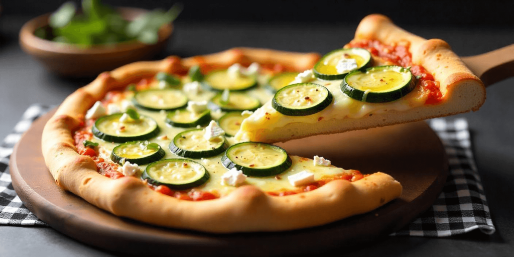 Close-up of a slice of vegetarian pizza