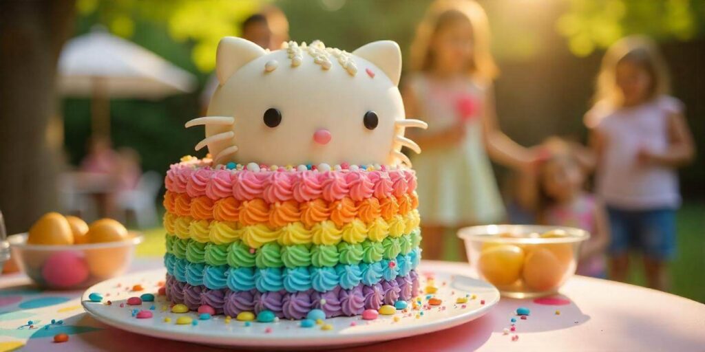 Close-up of fondant bow and whiskers on a Hello Kitty cake.