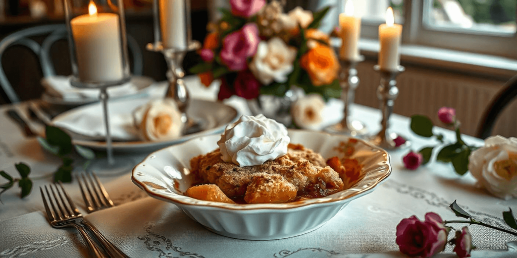 apple crumble showing the juicy apple filling and crunchy topping.